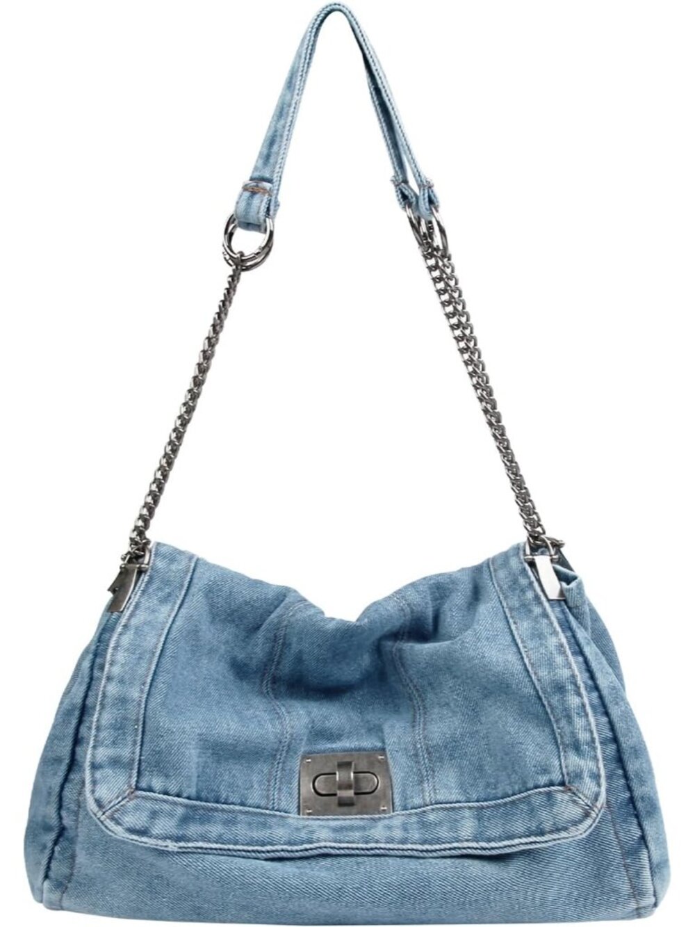 Denim Tote Bag for Women Fashion Adjustable Chain Shoulder Handbag Crossbody Bag